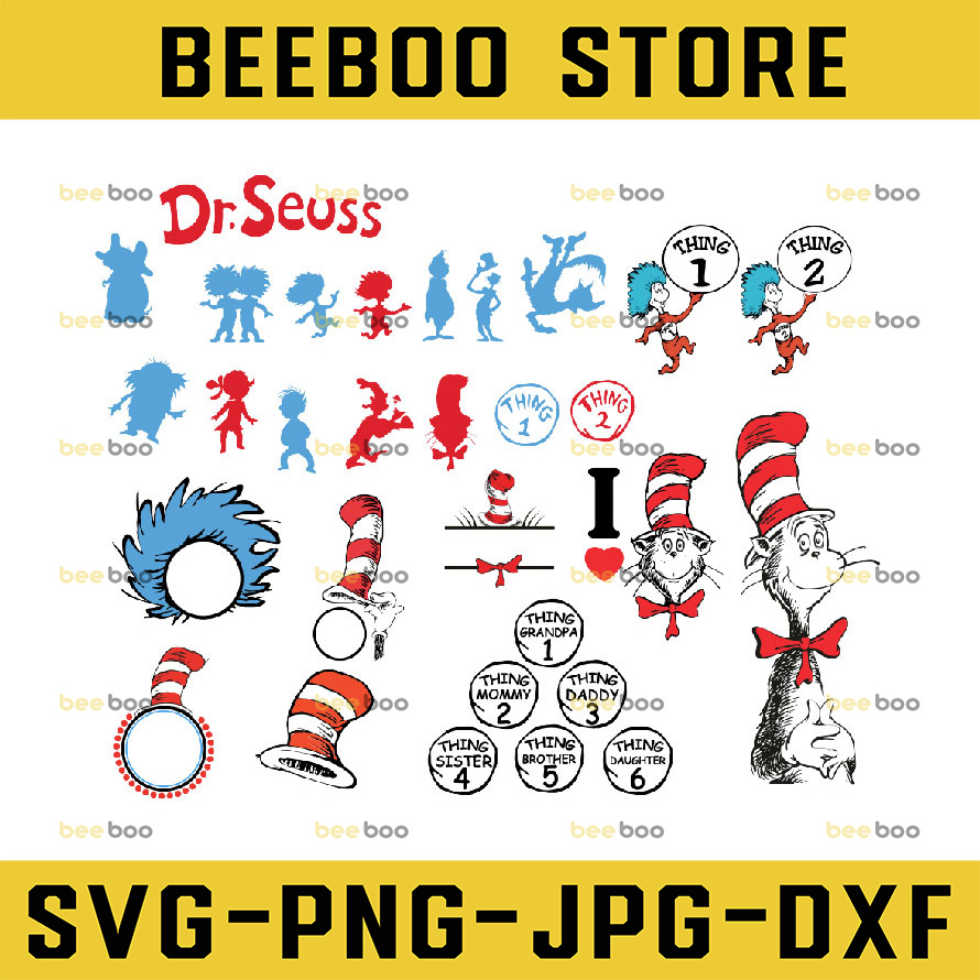Dr Seuss svg bundle, Cat in hat svg, lorax svg, thing one tw | Inspire ...