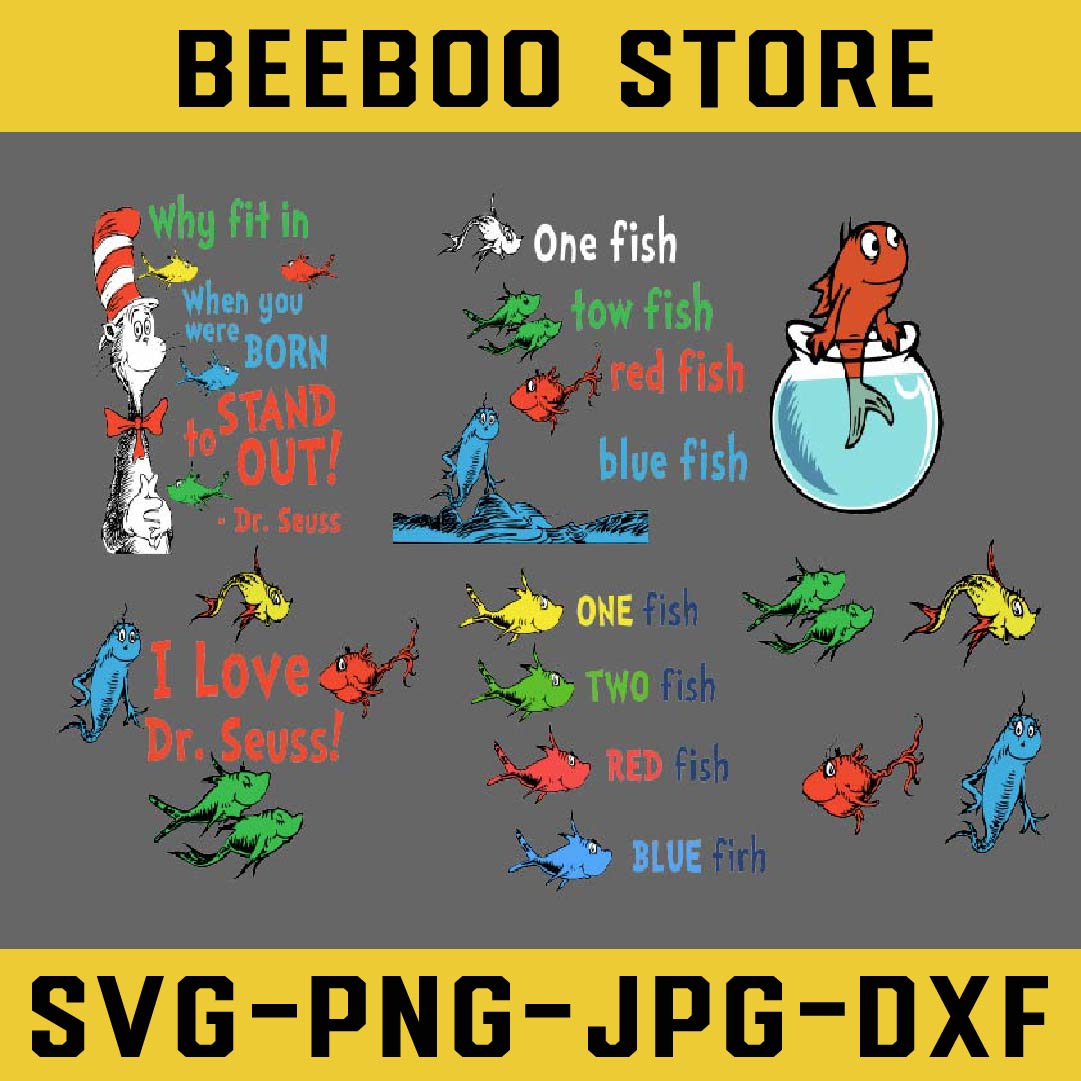 One fish two fish, blue fish red fish, Dr seuss svg, Dr seus - Inspire ...