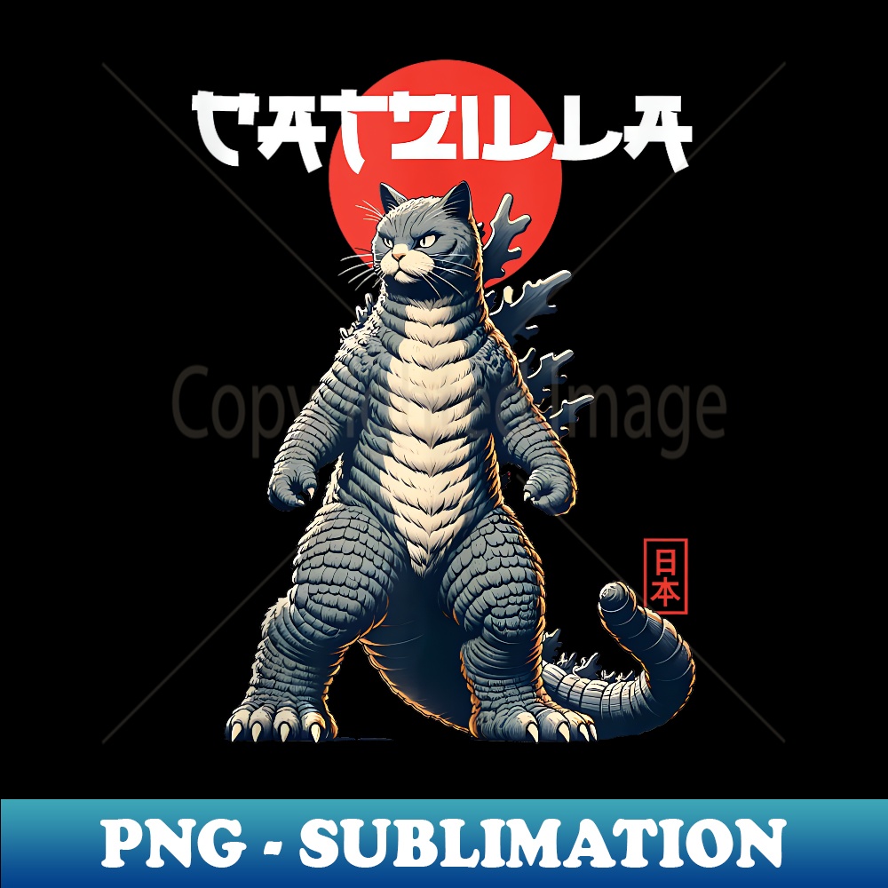 Catzilla Vintage Japanese Art Kaiju Cat Parody Catzilla - Un | Inspire ...