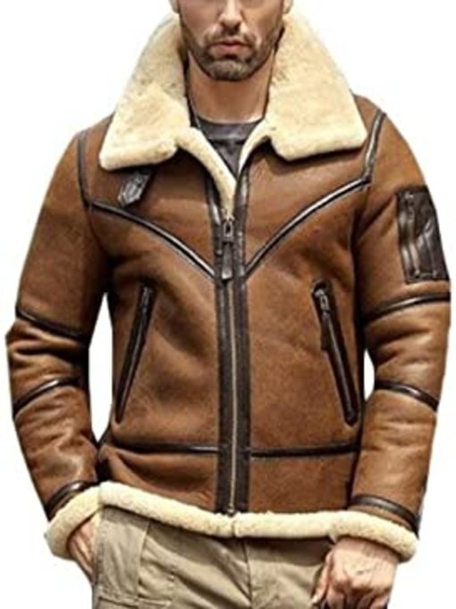 Outerwear Air Force Pilot Man Coat Genuine Sheepskin Leather Natural Shearing