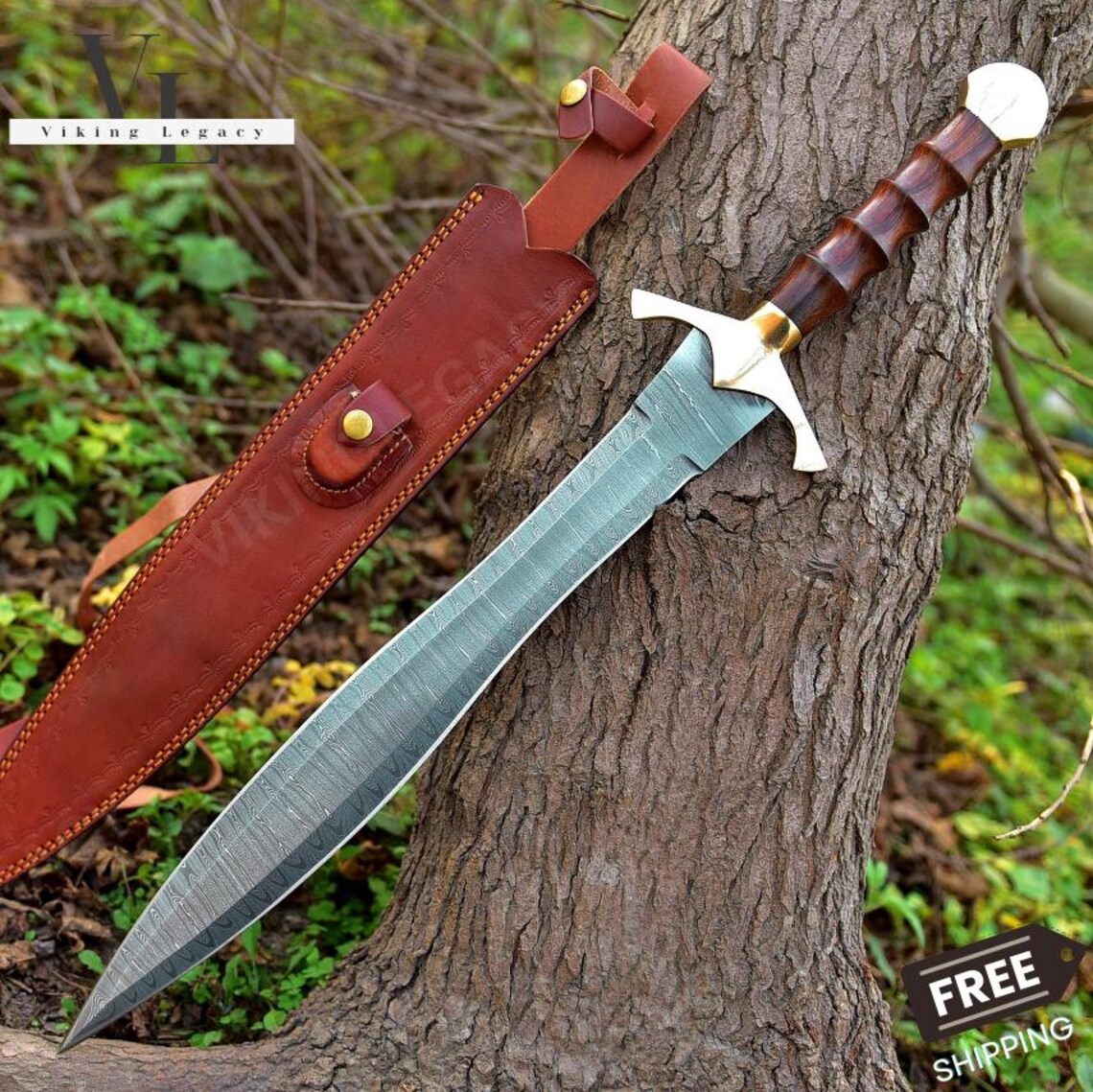 24 Inches Damascus Steel Sword Viking Double Edge Swo | Inspire Uplift