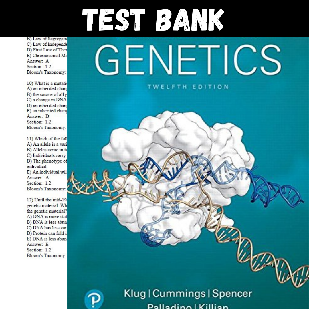 Latest 2024 Concepts of Genetics 12th Edition Klug Test Bank | Inspire ...