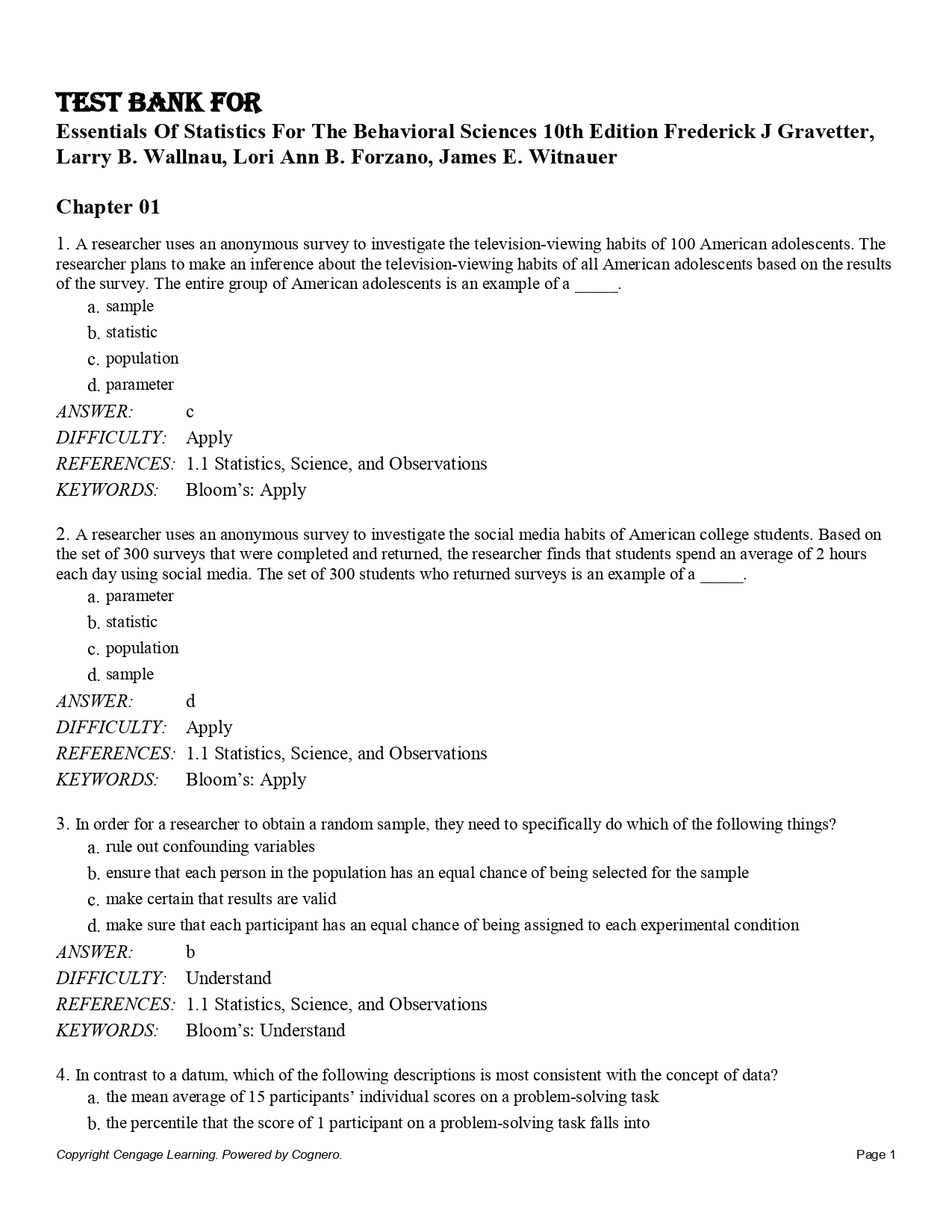 Test Bank For Essentials Of Statistics For The Behavioral Sc | Inspire ...