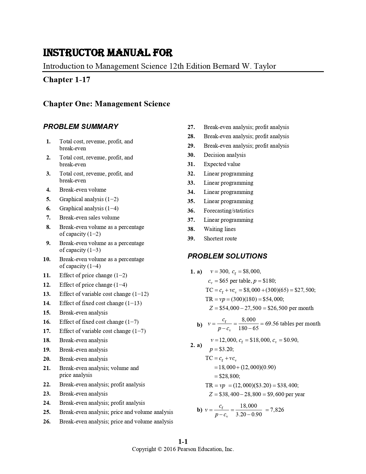 Instructor Manual for Introduction to Management Science 12t | Inspire