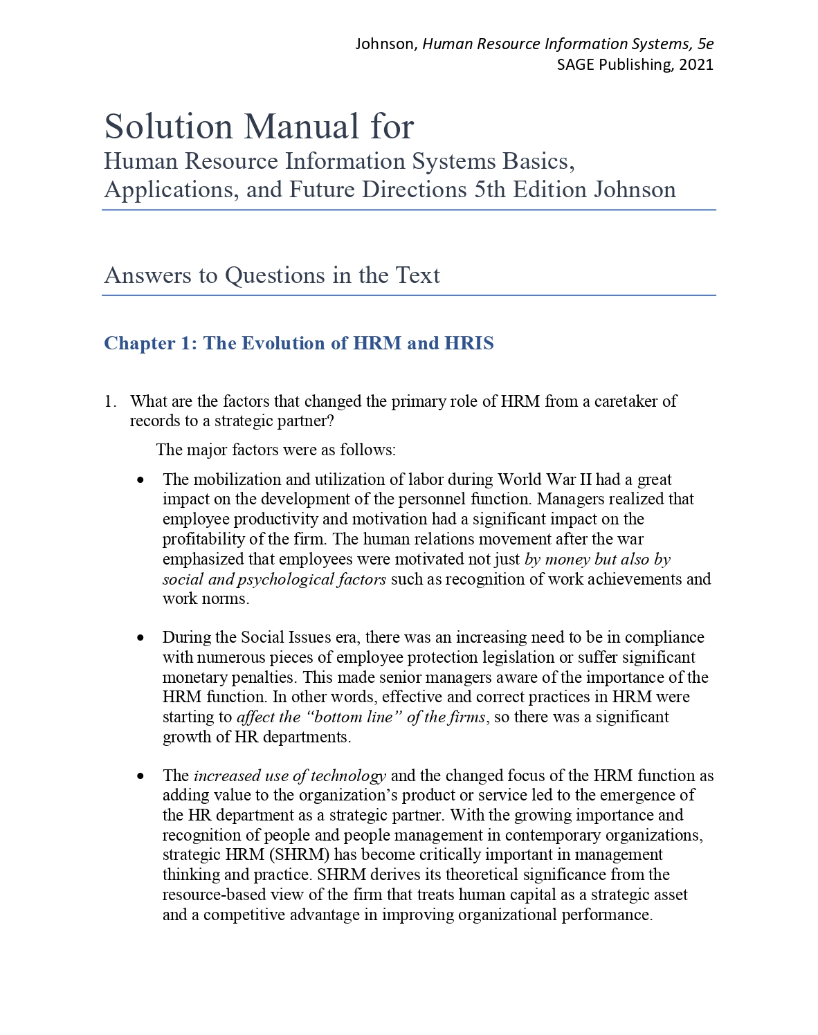 Solution Manual for Human Resource Information Systems Basic | Inspire ...