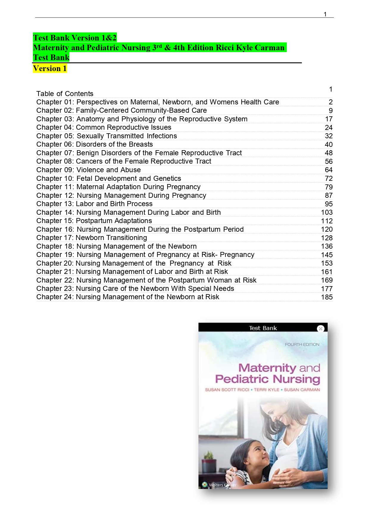 Maternity and Pediatric Nursing 4th Edition Ricci Kyle Carma | Inspire