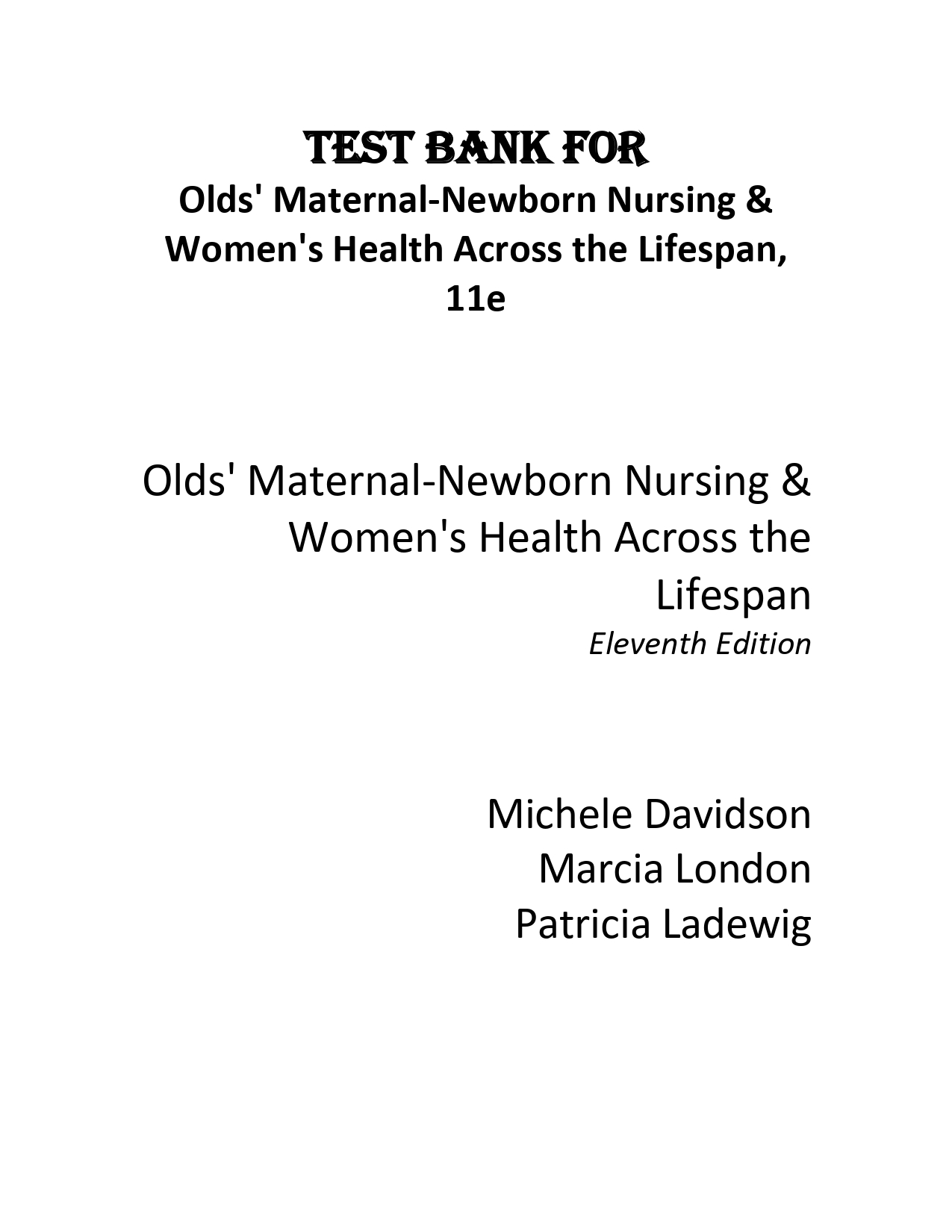 Test Bank For Olds' Maternal Newborn Nursing & Women's Healt | Inspire ...