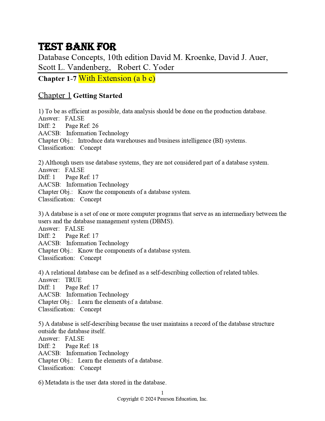 Test Bank for Database Concepts, 10th edition David M. Kroen | Inspire ...