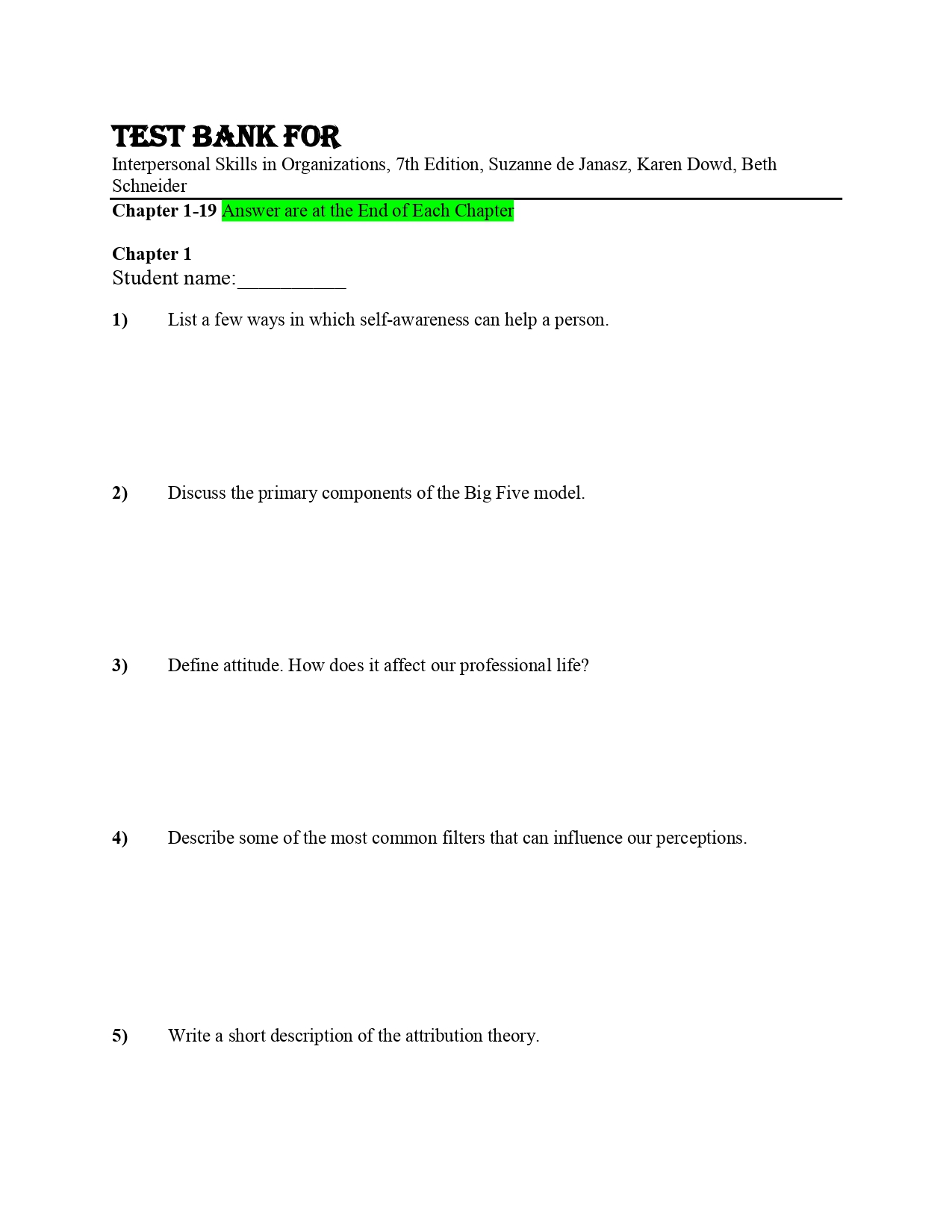 Test Bank For Interpersonal Skills in Organizations, 7th Edi | Inspire ...