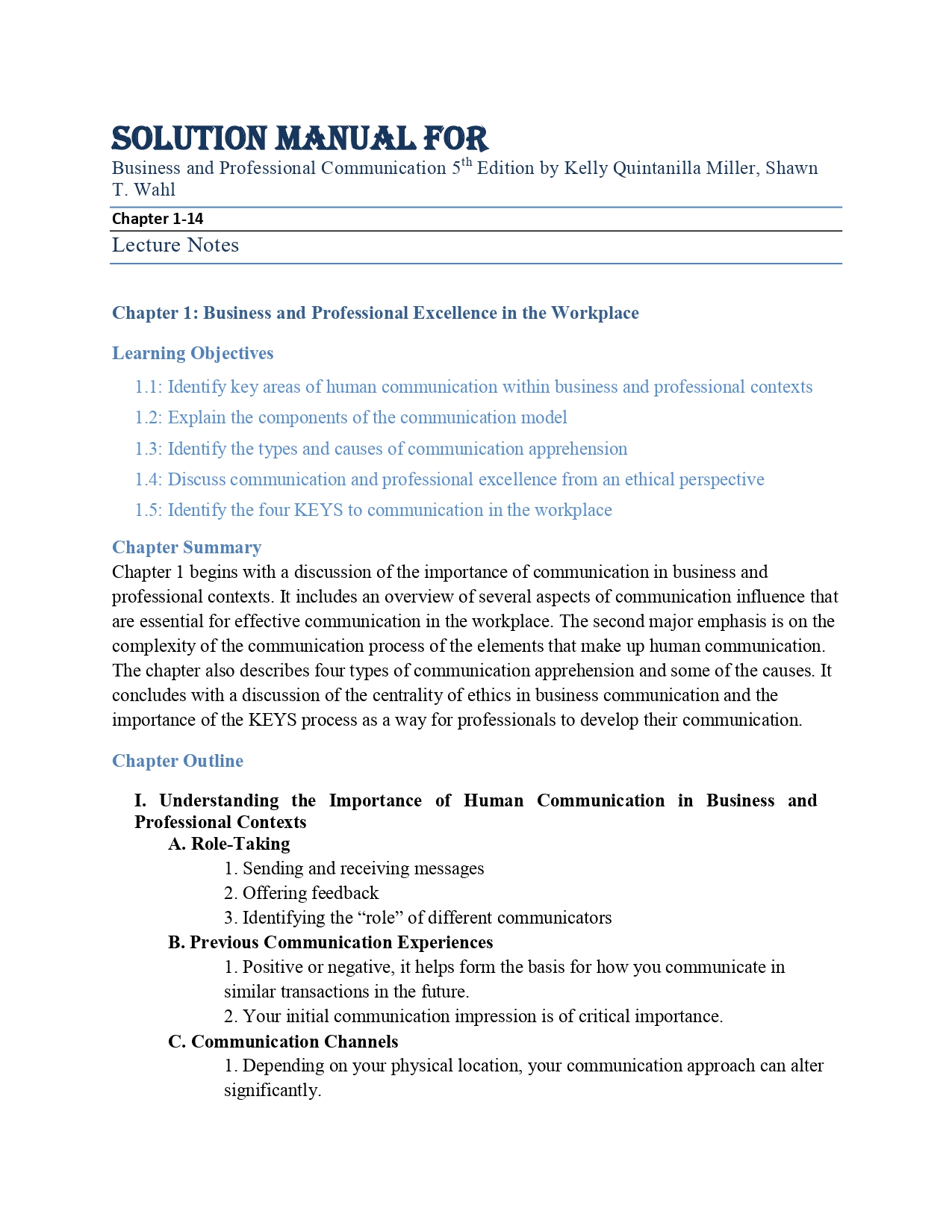 Solution Manual For Business And Professional Communication Inspire