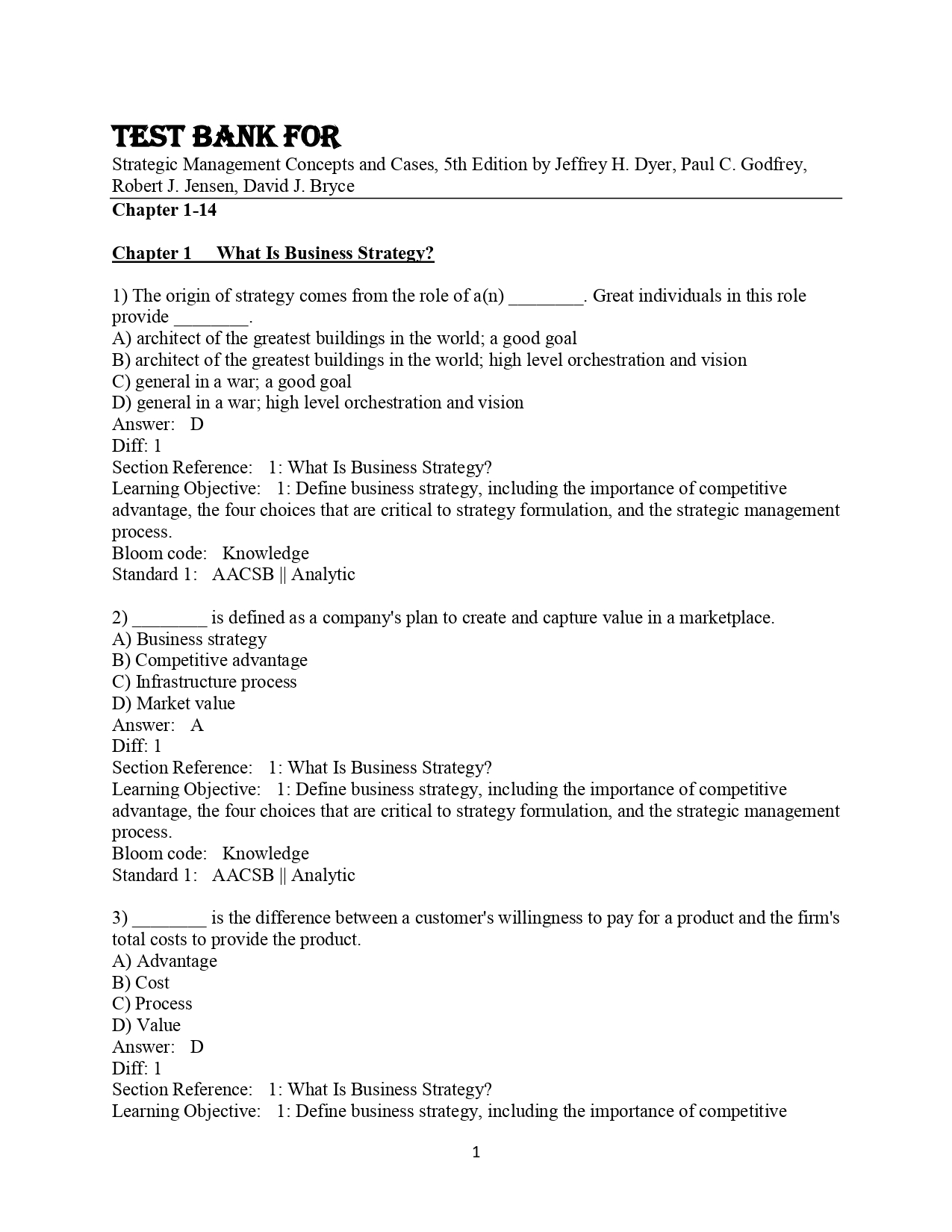 Test Bank For Strategic Management Concepts and Cases, 5th E | Inspire ...