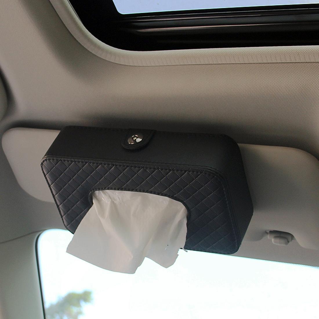 Car Sun Visor Tissue Holder Organizer with PU Leather Napkin Dispenser & Included Tissues