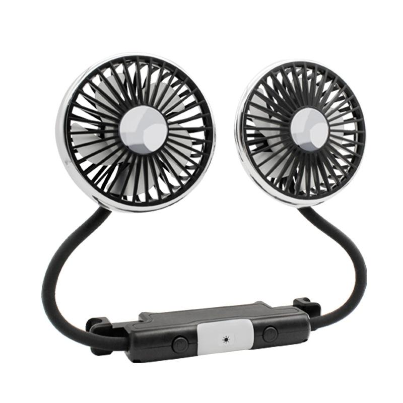 Dual Head Car Seat Fan with LED Light Adjustable Backseat Cooling Fan USB Powered