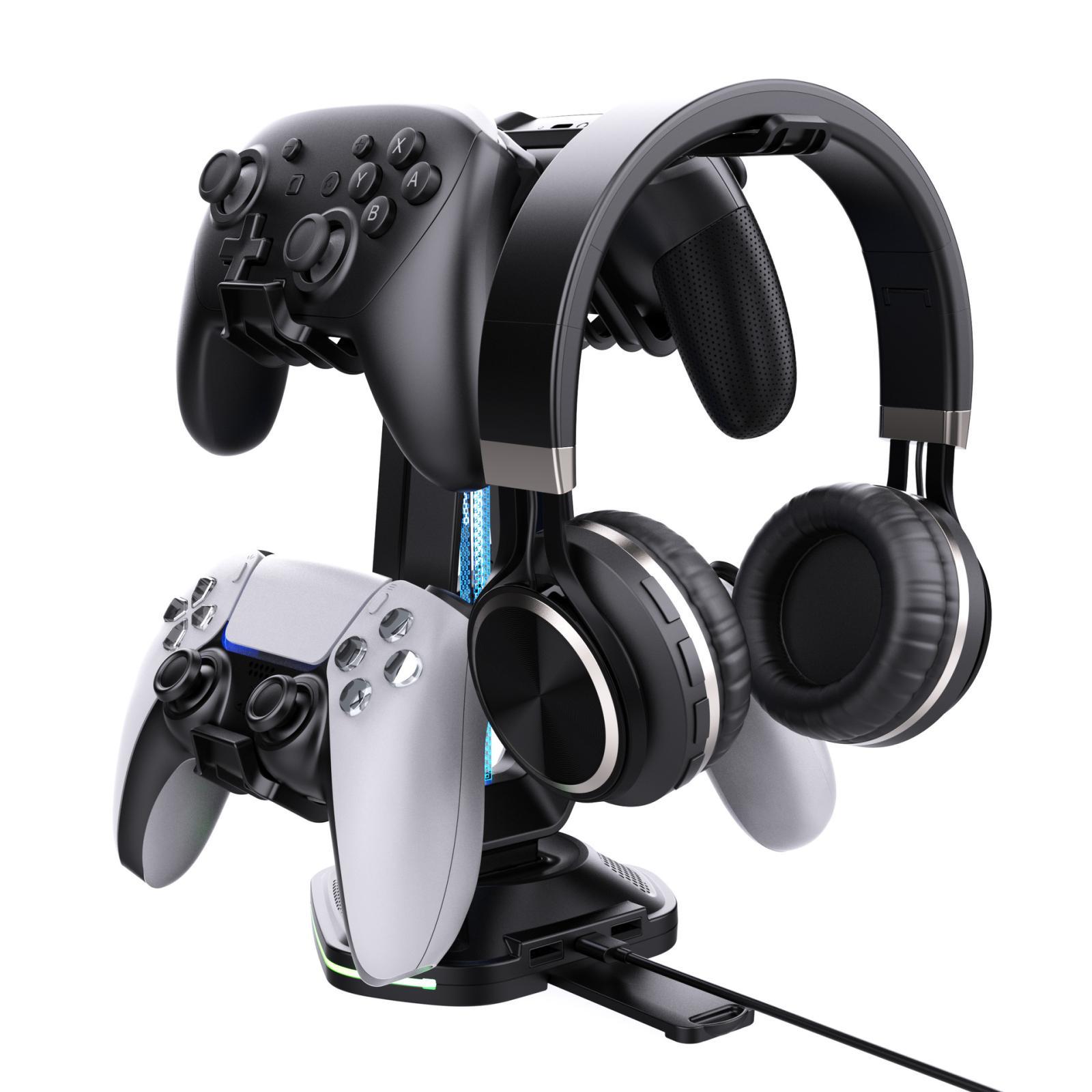 Multi Function Gaming Stand With RGB Light Headset Holder And Controller Charging Station