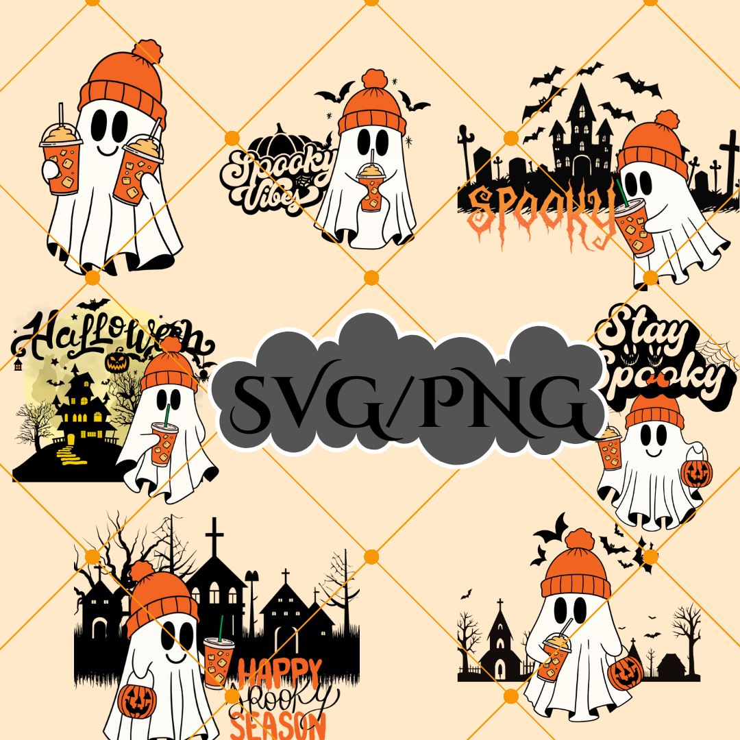 Halloween Spooky Vibes Bundle: Cute Ghost SVG and PNG, Hallo | Inspire ...