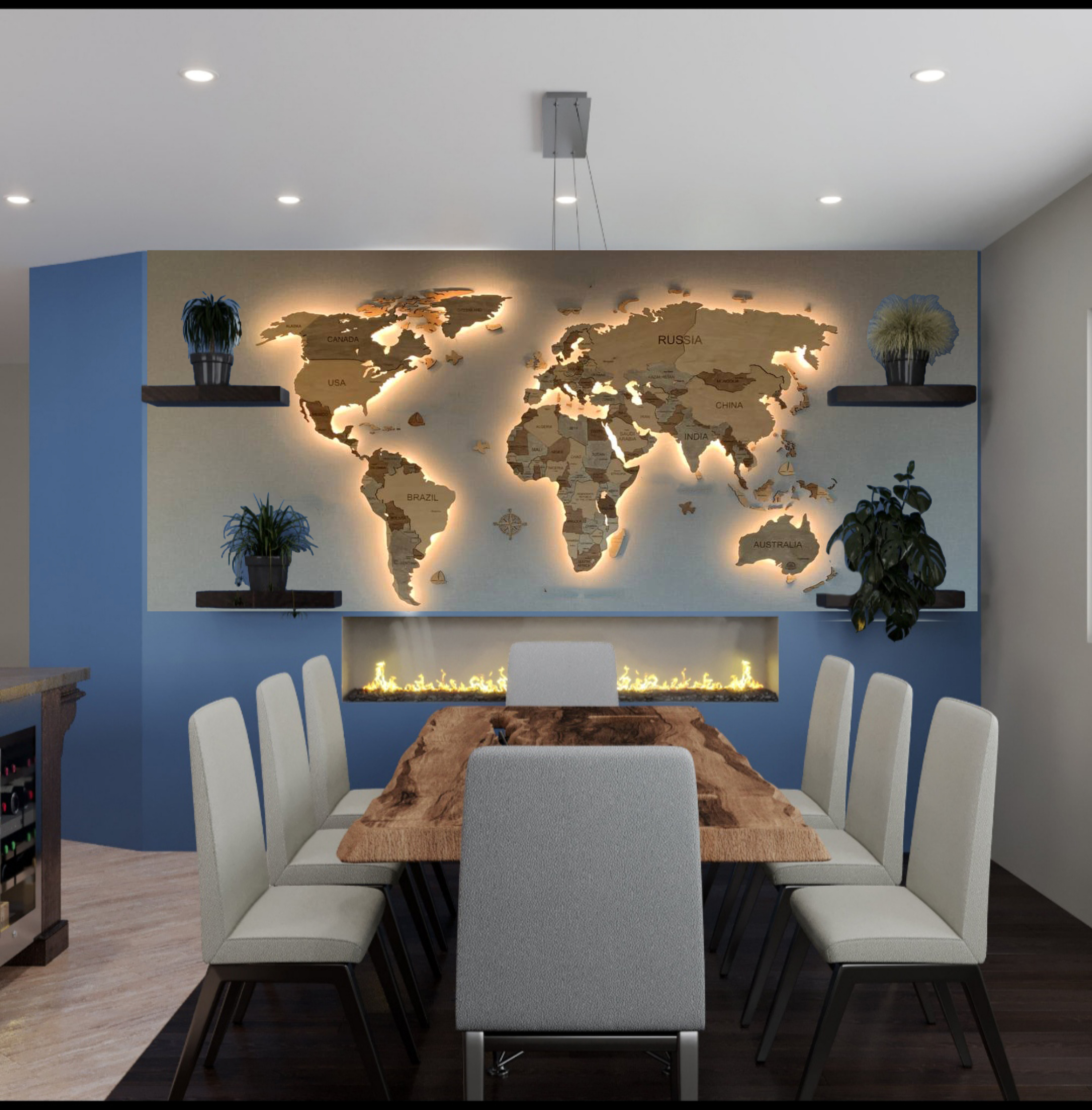 3D LED Wood World Map - Scandi wall Decor, Wedding gift | Inspire Uplift
