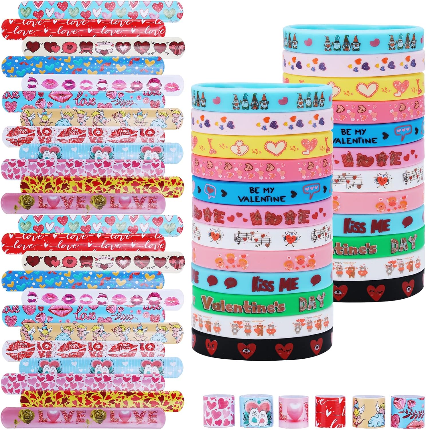 RICEDUO 36 Pieces Valentines Day Slap Bracelet For Kids, 12 Styles