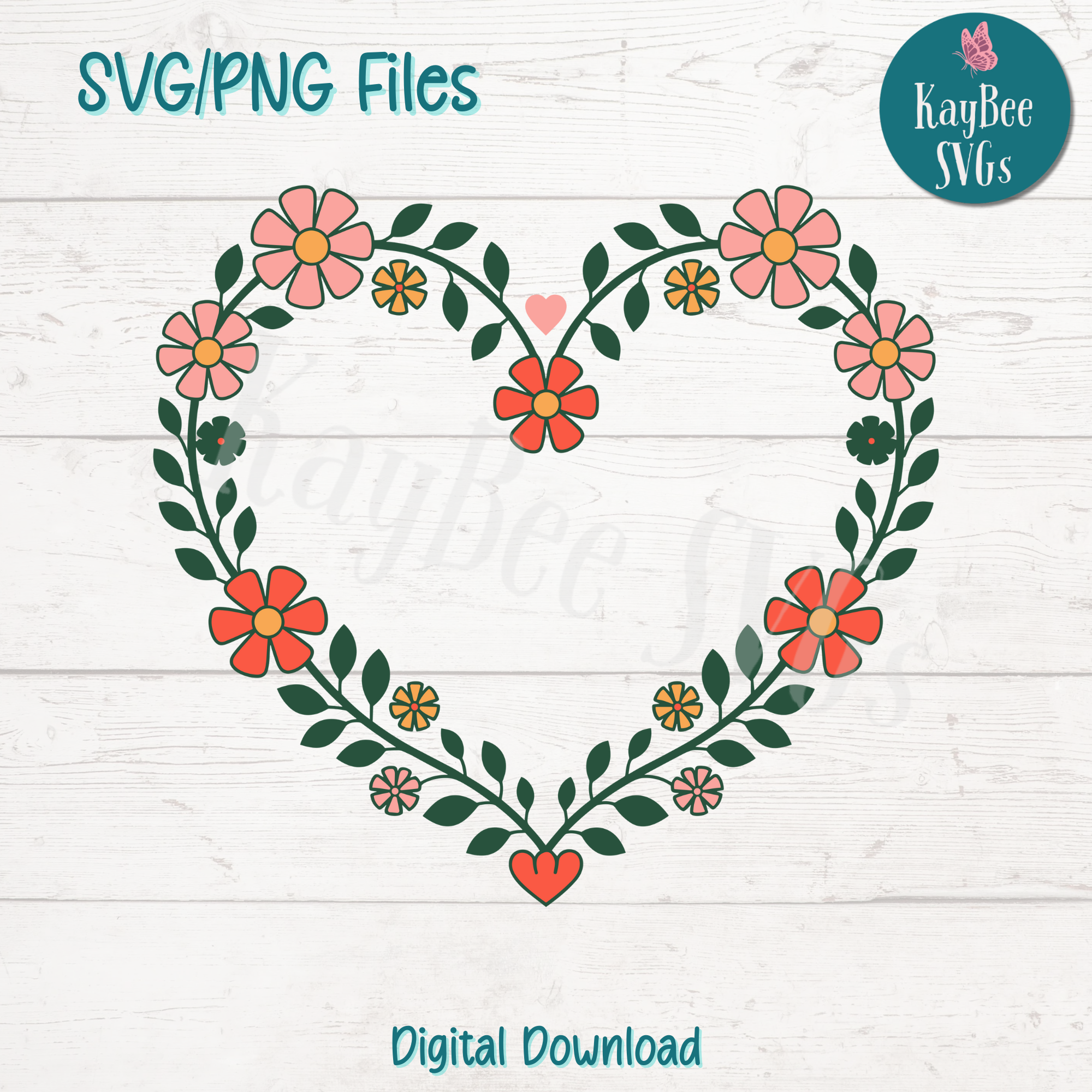 Floral Heart Wreath SVG PNG Cut Files for Cricut, Silhouette | Inspire ...