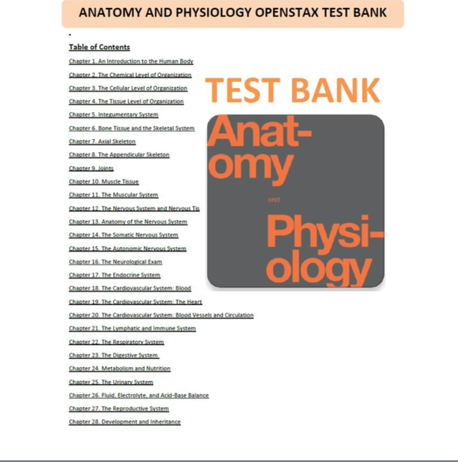ANATOMY AND PHYSIOLOGY OPENSTAX TEST BANK Openstax Anatomy a | Inspire ...