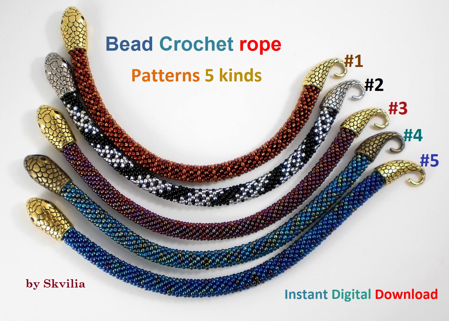 Slim Bead Crochet rope patterns, Snake necklace and bracelet | Inspire ...