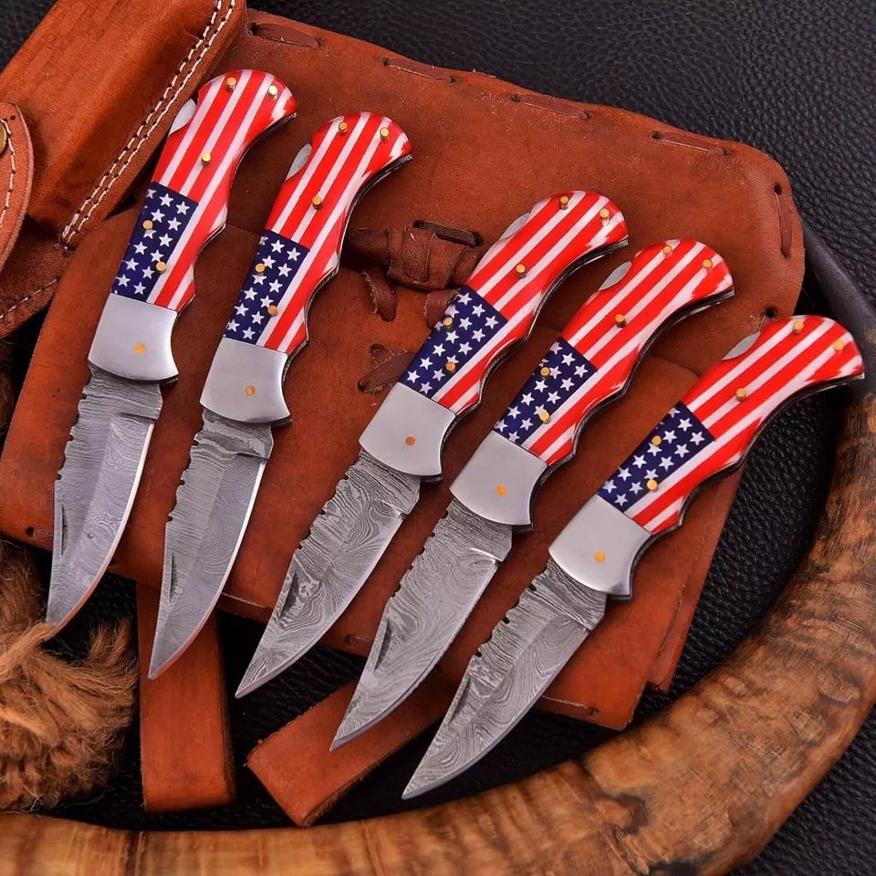 Lot of 5 Handmade Damascus Steel Folding Knife SS-17515 5 Pc | Inspire ...