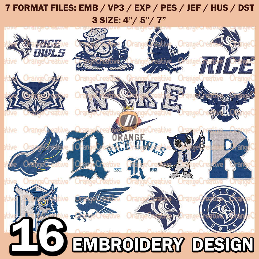 Foco Rice Logo 16 Rice Owls Logo Bundle Emb files, NCAA Rice Owls Bundle Em | Inspire ...