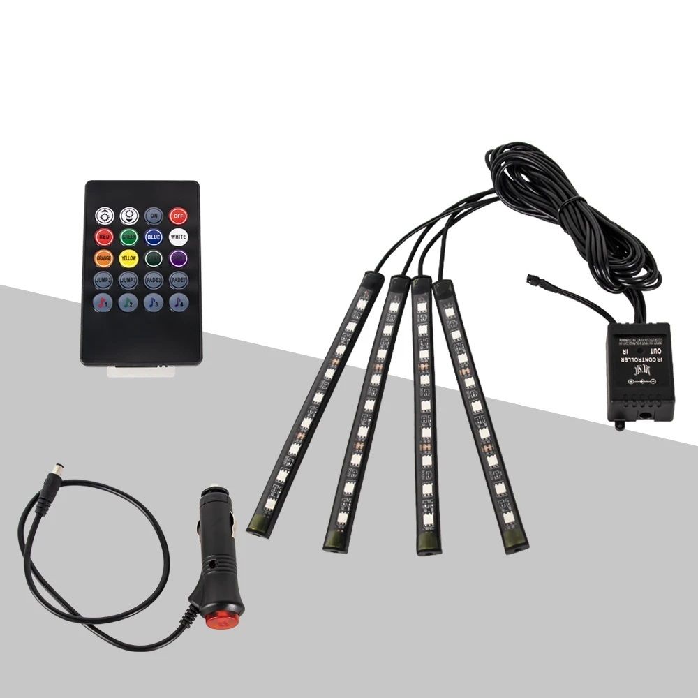 USB-Powered Car Ambient Foot Light, Wireless Auto RGB LED Interior Lighting with Music Sync