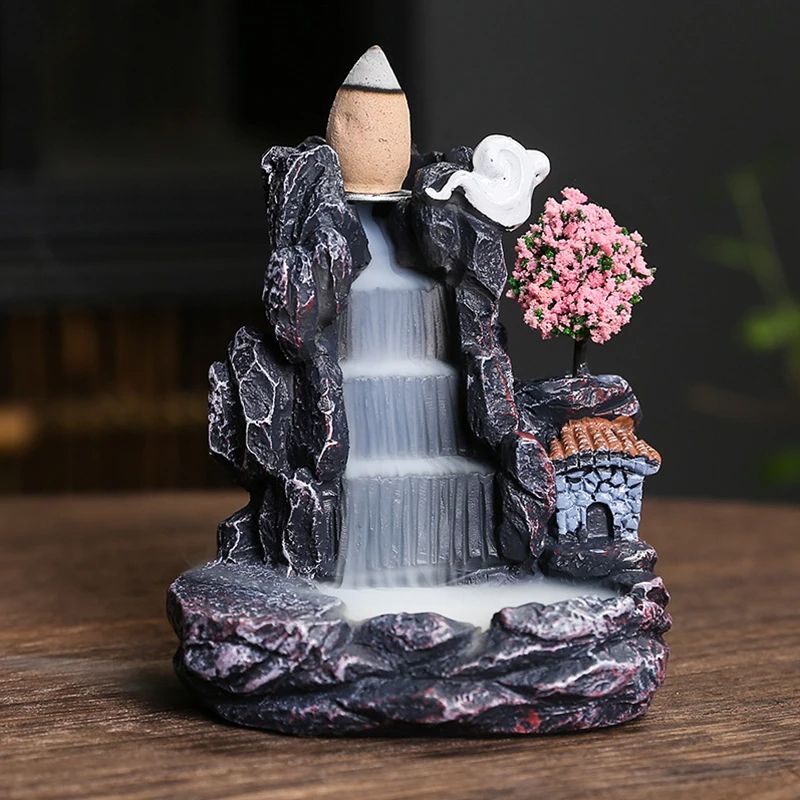 Waterfall Incense Burner Creative Resin Back Flow Censer Holder for Aromatherapy Zen Decor Indoor Home Fragrance