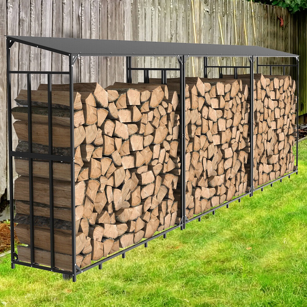 Heavy Duty Metal Firewood Rack with Roof Cover | Inspire Uplift