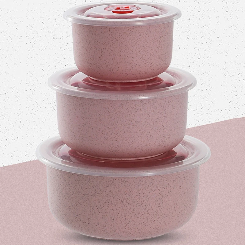 3pcs Wheat Straw Food Storage Bowls with Lids, Microwaveable Plastic Lunch Box Set, Eco-Friendly Fresh-Keeping