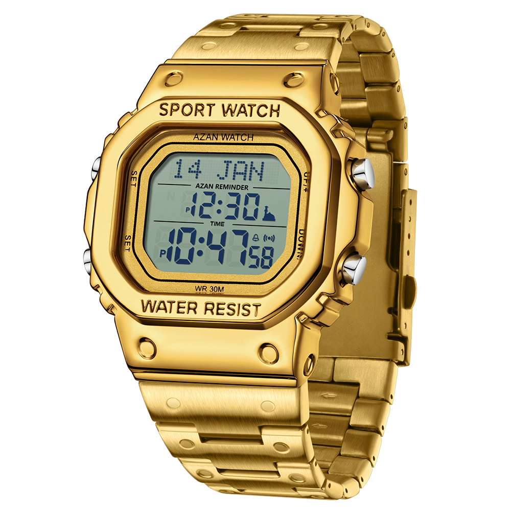 SANDA Waterproof Digital Watch for Men Golden Strap LED | Inspire