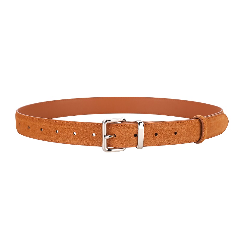 Luxurious Genuine Leather Womens Suede Belt, 2.8 cm Wide with Gold and Silver Buckle, Stylish Belt for Jeans and Outfits