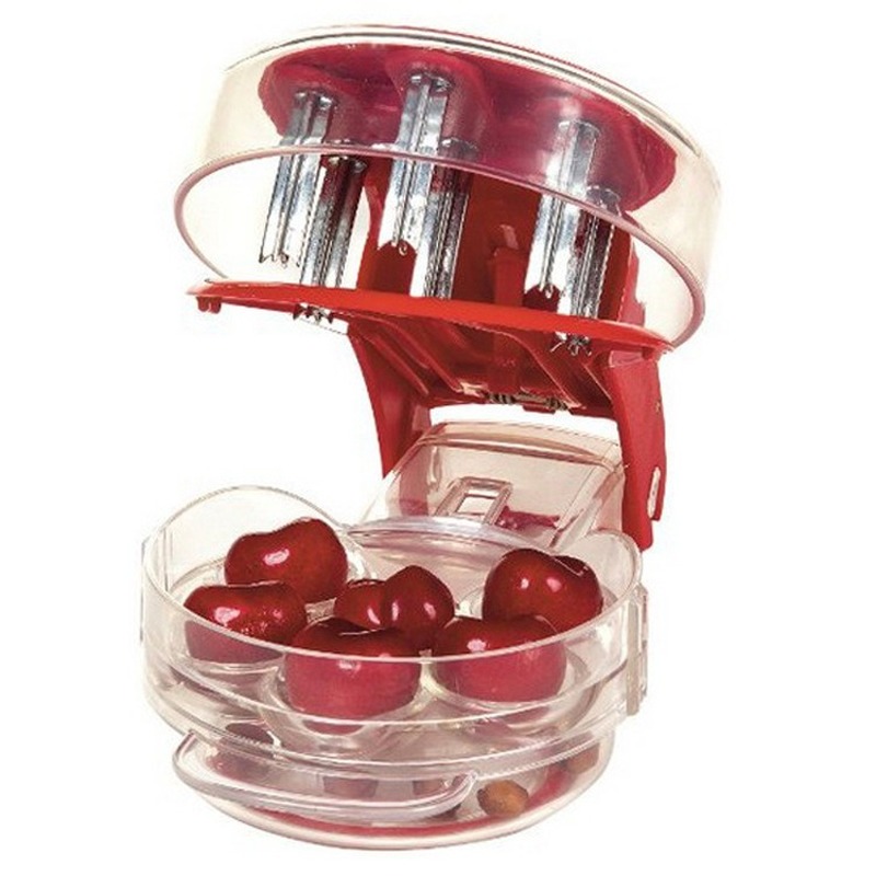 6 Hole Cherry Corer With Container Kitchen Gadgets Tools, Novelty Cherry Pitter Stone Corer Remover, Pit 6 Fruit Tool