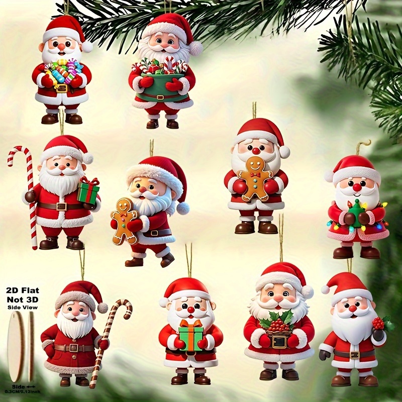 Wooden Gingerbread Man Santa Claus Christmas Ornament, Flat Tree Pendant, Festive Home Decoration Gift