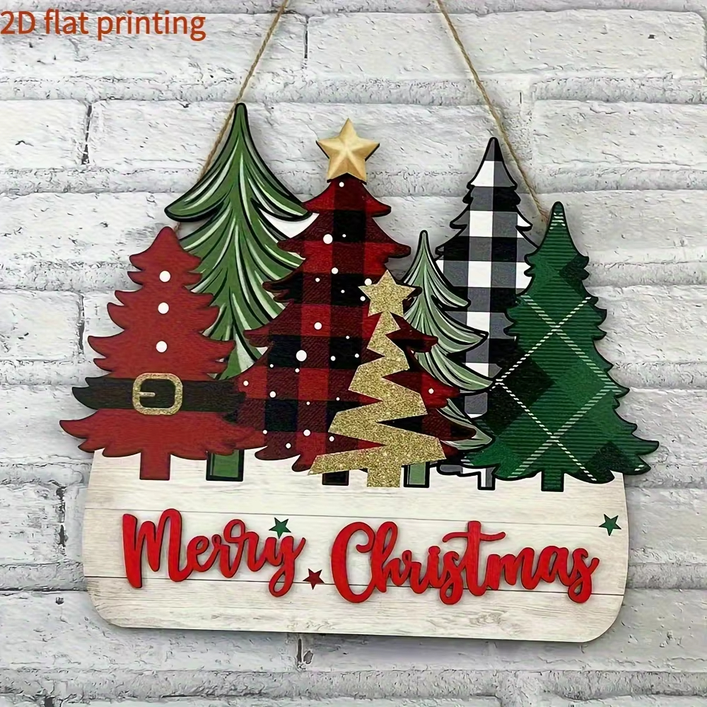 Traditional 2D Flat Print, Wooden Santa Claus Christmas Decoration, Merry Christmas Wall Mounted Holiday Decor