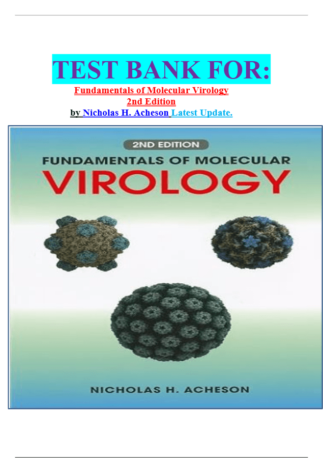 TEST BANK FOR Fundamentals of Molecular Virology 2nd Edition | Inspire ...
