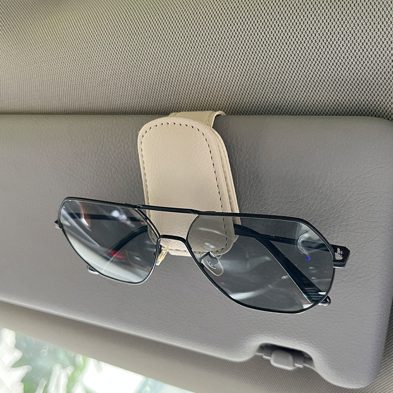 Universal Car Sun Visor Sunglasses Holder PU Leather Magnetic Clip for Glasses, Cards & Pens, Auto Accessories Organizer