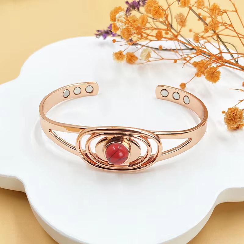 Turquoise Inlay Magnetic Bracelet for Women - Pure Copper Adjustable Healing Jewelry, Ideal Mother's Day & Christmas Gif