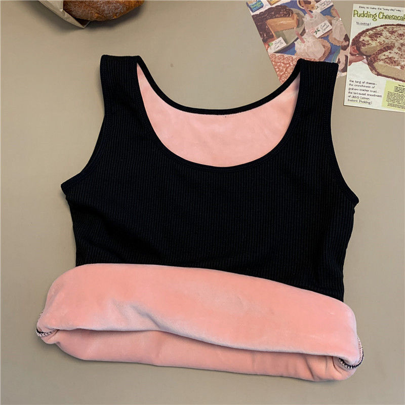 Seamless Plus Velvet Shirt, Women's Winter Thermal Underwear Top, Warm Female Undershirt, Sleeveless Vest, Solid Color