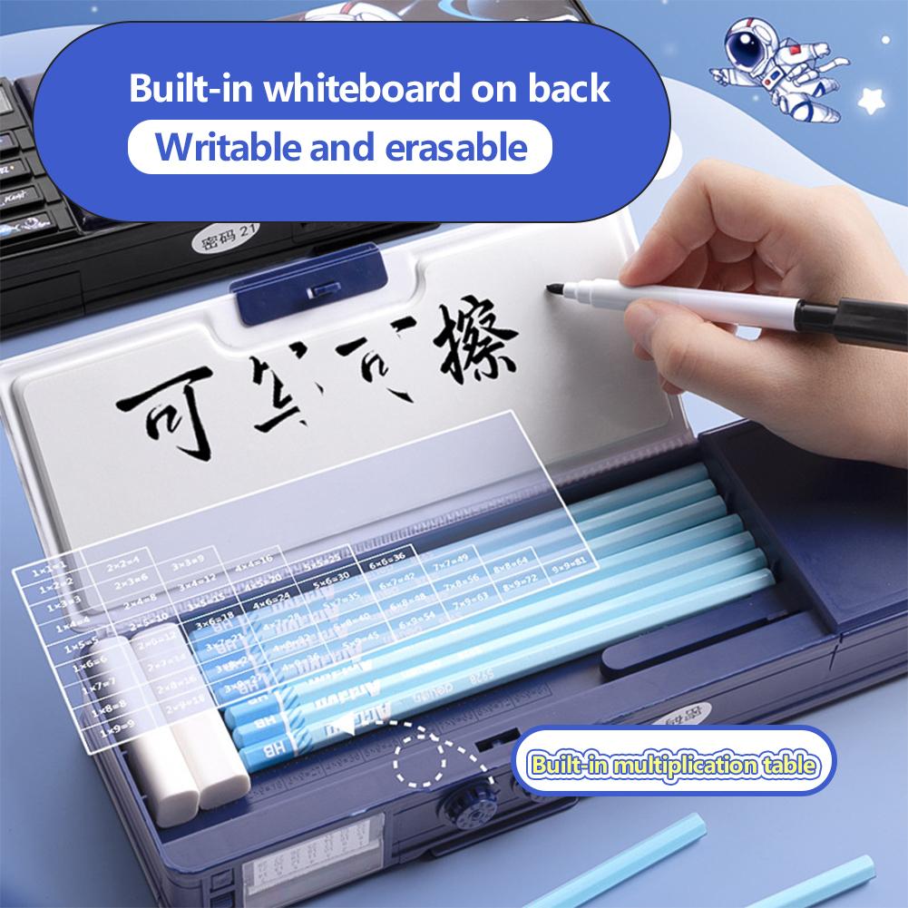 Student Stationery Box, Double-Layer Pencil Case with Password Lock, Multifunctional High-Tech Pen Box for School