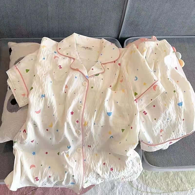 Sleepwear Cotton Pajama Set, Print Polka Dot Women Pajamas, Top and Shorts, Sweet Casual Comfortable Home Outfits
