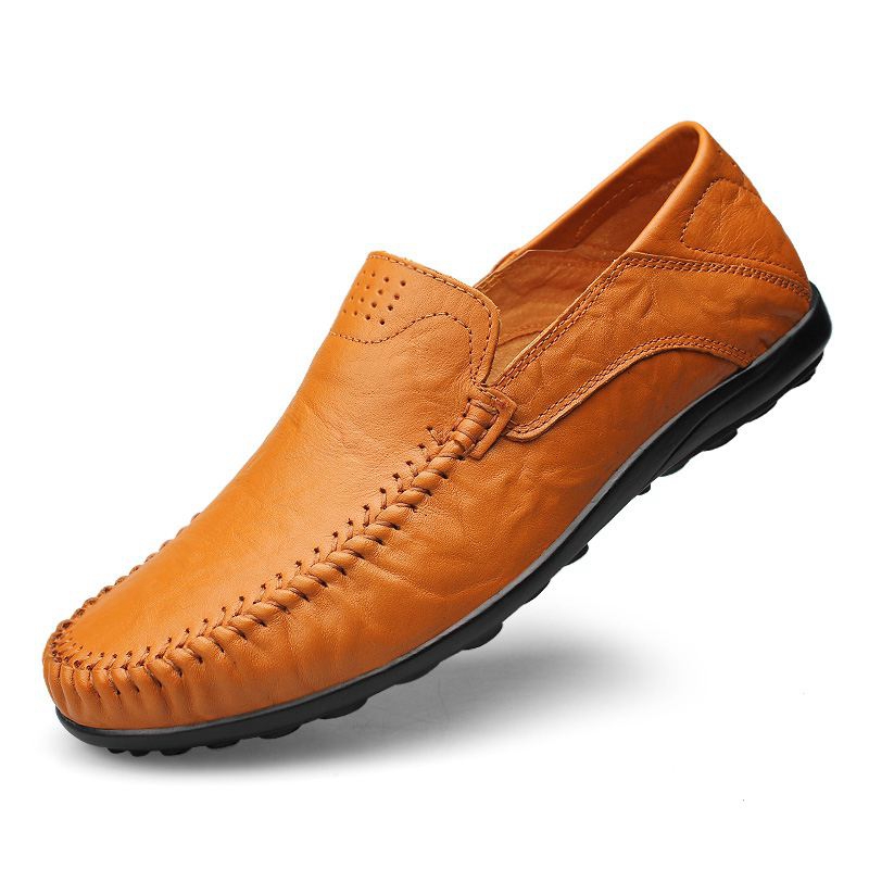 Men's Genuine Leather Casual Shoes, Luxury Brand Loafers, Breathable Italian Moccasins, Slip on Boat Shoes for Men
