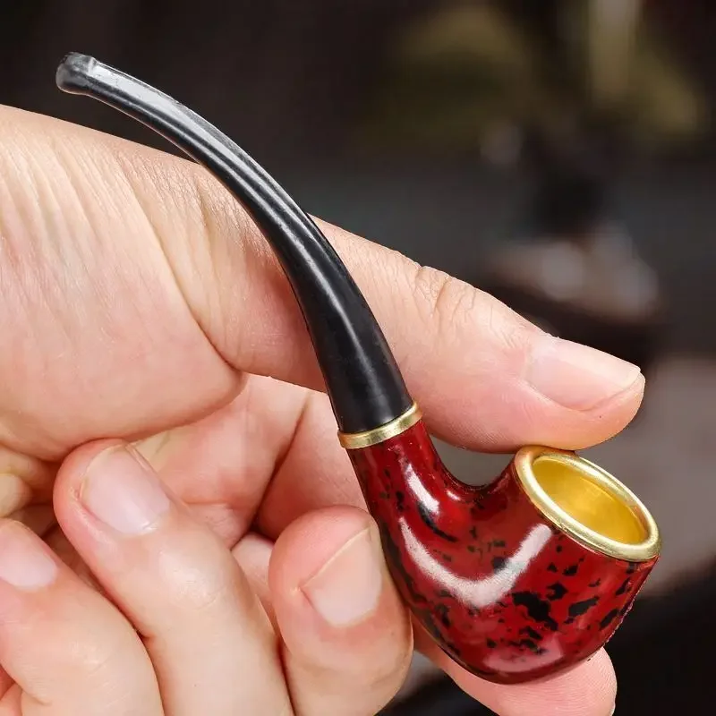 Classic Resin Pipe for Men, New Imitation Wood Pipe, Portable Copper Pot Bent Design, Durable Mini C