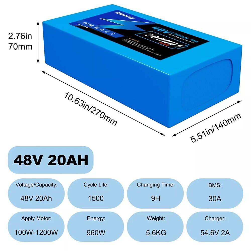 Ebike Battery for Bicycle, Electric Bike Lithium Battery Pack, Scooter and Motorcycle Battery with Charger