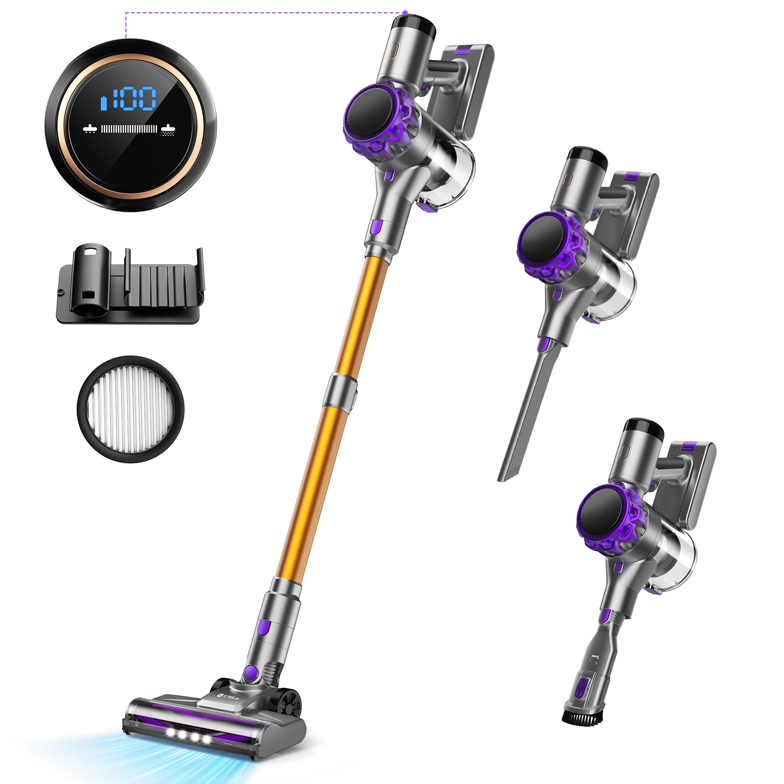 Cordless Vacuum Cleaner, Power, Running Time, Wireless Vacuum with Touchscreen for Pet Hair