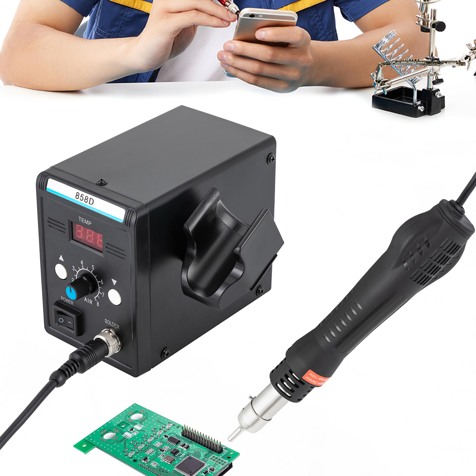 SMD Welding Station for Electronic Repair, Hot Air Desoldering Station with LED Display Screen