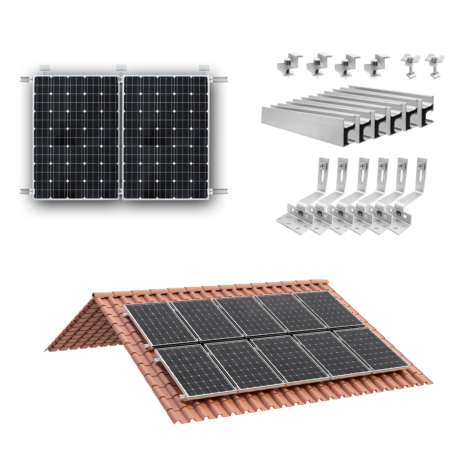 Solar Panel Mounting Set, Aluminum Mounting Rail, Photovoltaic Mounting Rail for Solar Panel