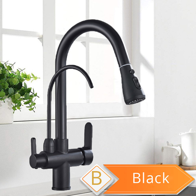 Black Pull Out Kitchen Faucet, Way Water Filter Tap, Purification System, Torneira para Cozinha de Parede Crane