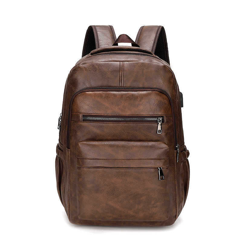 PU Leather Backpack Men, High Quality USB Charging Bag, Large Laptop Backpack for Teenagers, Boys Schoolbag