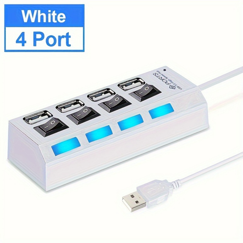 Power Adapter with ON/OFF Switch, USB Hub Splitter, Multiple Expander HUB for PC, Laptop, MacBook